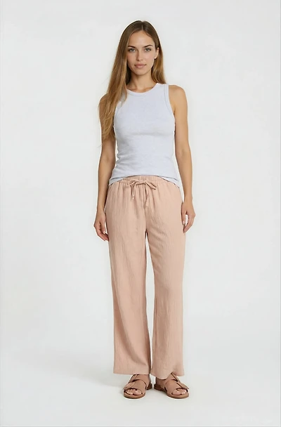 Cropped Wide Leg Pants - Peach
