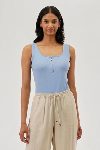 Costa Blanca Ribbed Quarter Zip Tank Top