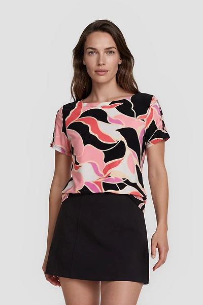 Short Sleeve Boat Neck Printed Shirt - Multi