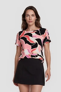 Short Sleeve Boat Neck Printed Shirt - Multi