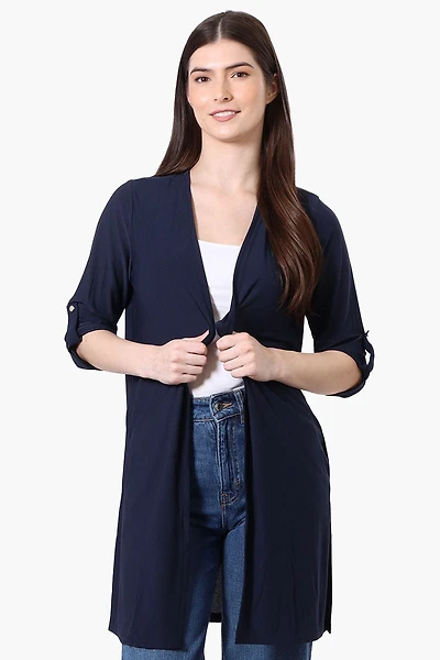 Roll Up Sleeve Open Duster Cardigan