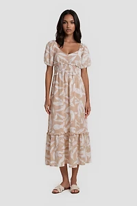 Short Sleeve Printed Midi Day Dress - Multi