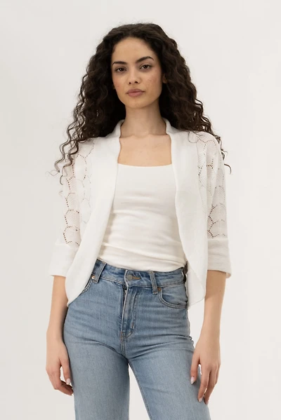 Beechers Brook 3/4 Sleeve Shrug Cardigan - White