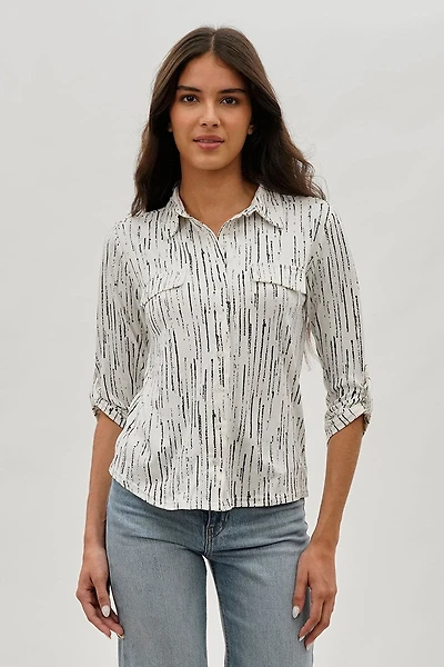 Majora Patterned Collared Blouse - White