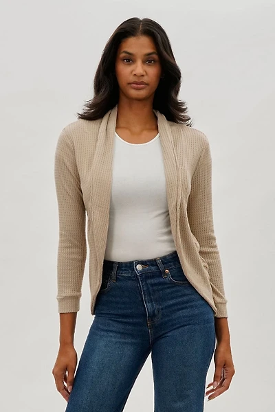 Fahrenheit Waffle Knit 3/4 Sleeve Cardigan