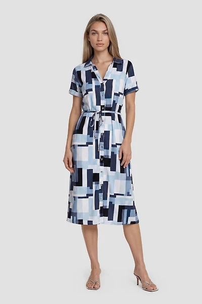 Short Sleeve Button Up Midi Dress