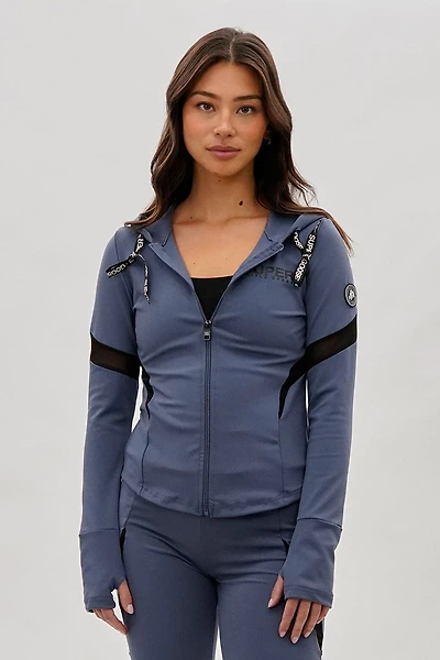 Super Triple Goose Zip Up Active Hoodie - Grey