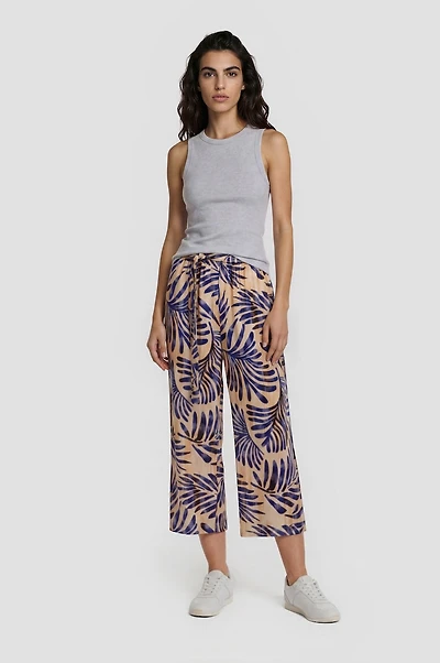 Printed Cropped Pants - Peach
