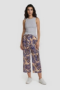 Printed Cropped Pants - Peach