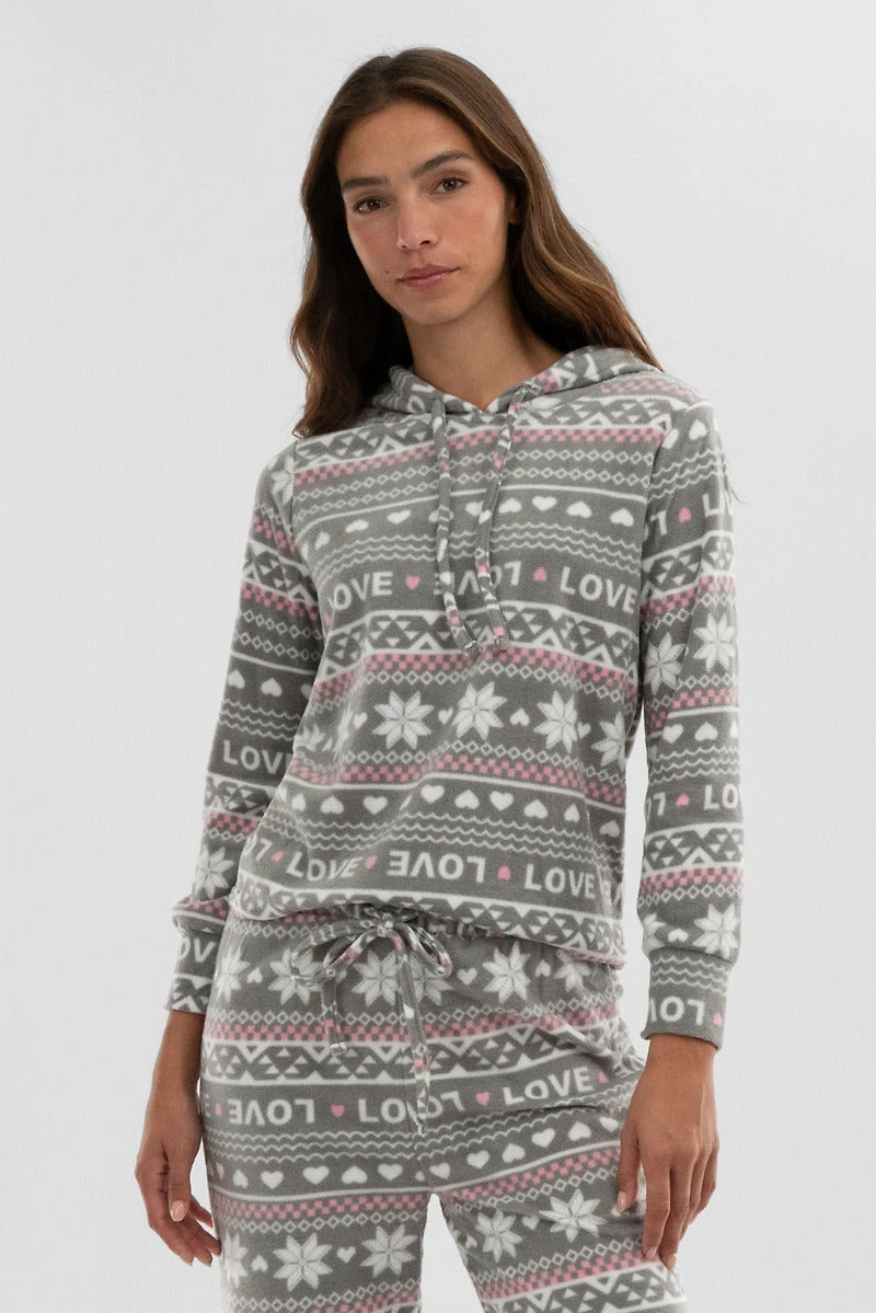 Canada Weather Gear Festive Print Hooded Pajama Top