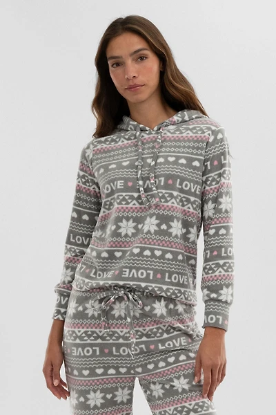 Canada Weather Gear Festive Print Hooded Pajama Top