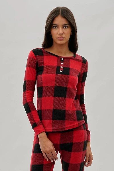 Canada Weather Gear Plaid Henley Pajama Top - Red
