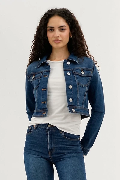 New Look Cropped Button Down Denim Jacket