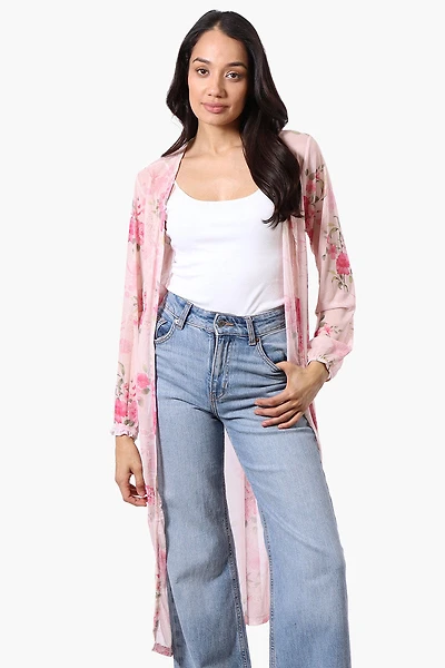 Stylexchange Floral Long Sleeve Sheer Duster Cardigan