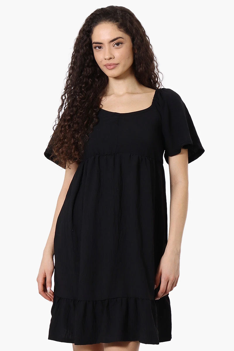 Urbanology Short Sleeve Smock Back Day Dress - Black