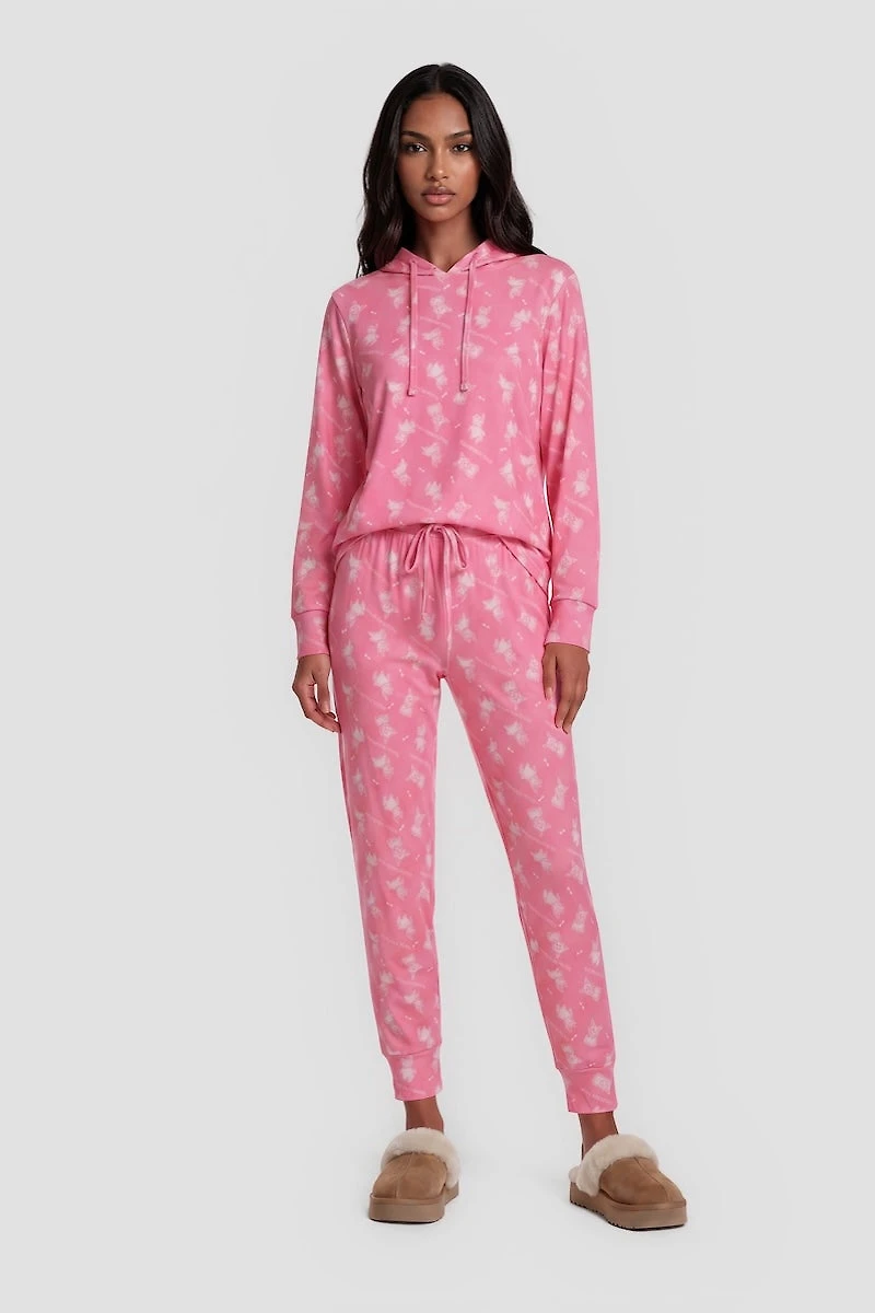 Dog Print Jogger Pajama Pants - Pink