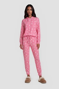 Dog Print Jogger Pajama Pants - Pink