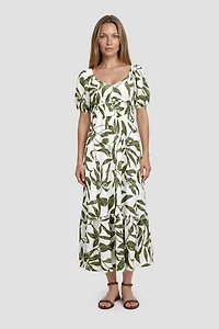 Short Sleeve Printed Midi Day Dress