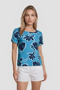 Short Sleeve Boat Neck Printed Shirt