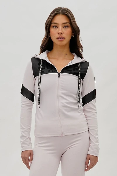 Super Triple Goose Zip Up Mesh Detail Hoodie - Blush
