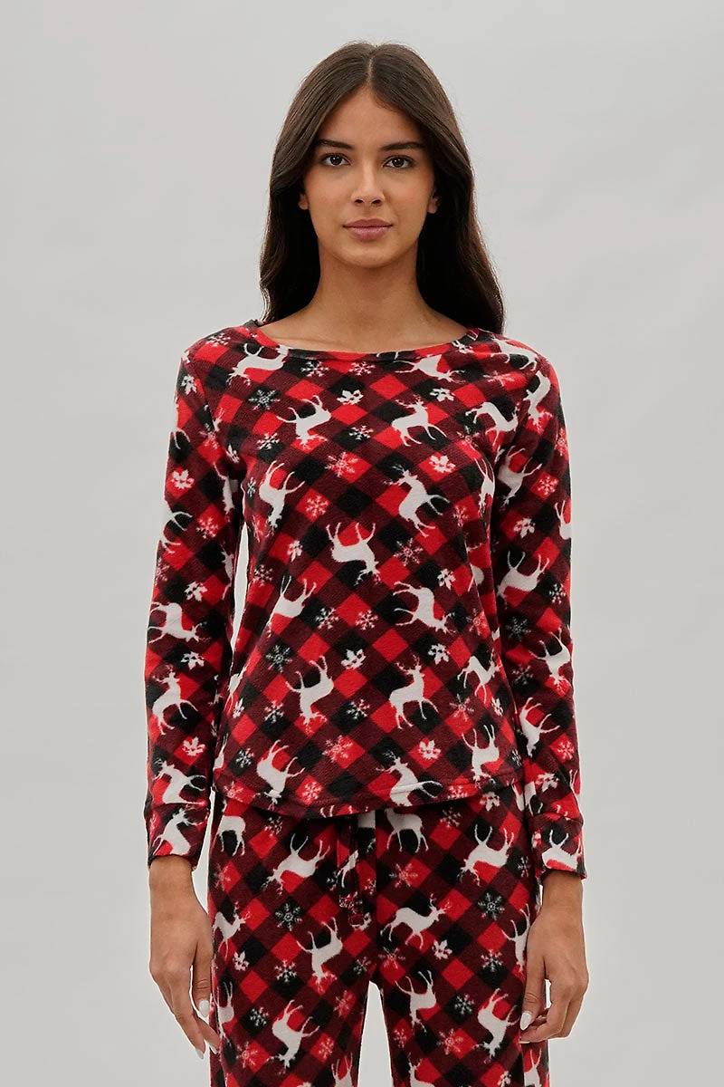 Canada Weather Gear Festive Print Crewneck Pajama Top - Red