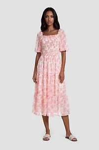 Tiered Smock Maxi Dress - Pink