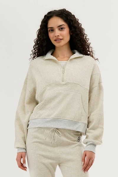 Half Zip Cropped Sweatshirt - Cream