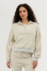 Half Zip Cropped Sweatshirt - Cream