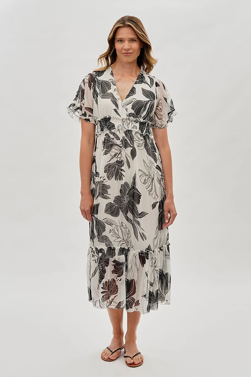 Limite Floral Cinched Waist Maxi Dress - White
