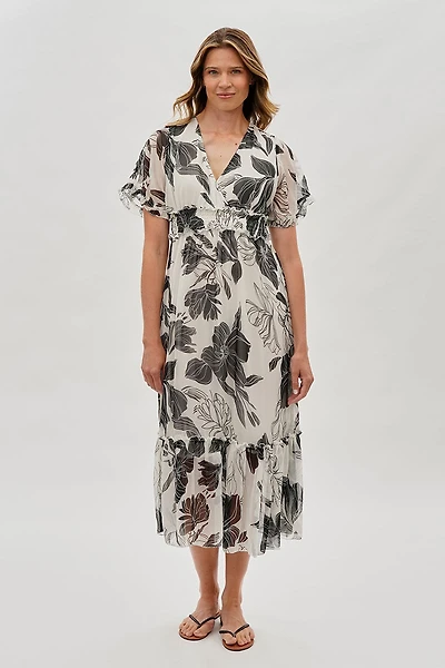 Limite Floral Cinched Waist Maxi Dress - White