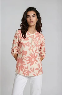 Half Zip Printed Blouse - Blush