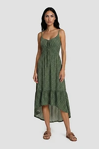 Smocked Tiered Maxi Dress - Green