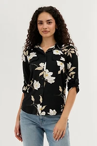Majora Floral Button Up Blouse - Black