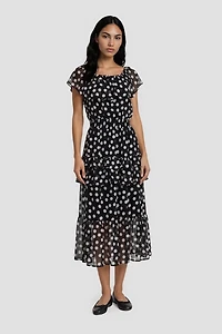 Short Sleeve Ruffle Dress - Black