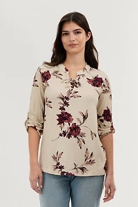 Majora Floral Lace Up Blouse - Beige