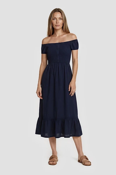 Off Shoulder Maxi Dress - Navy