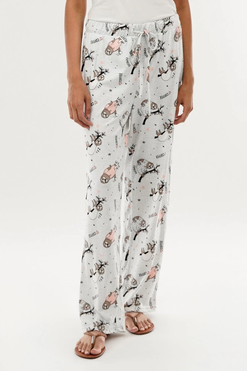 Canada Weather Gear Sloth Print Wide Leg Pajama Pants - Grey
