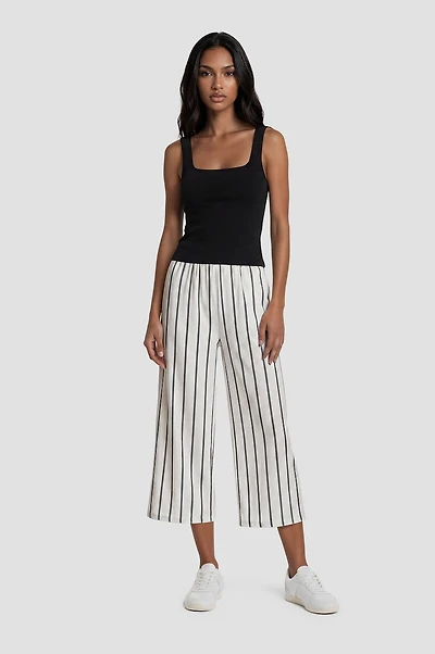 Striped Wide Leg Cropped Pants - White