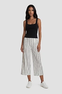 Striped Wide Leg Cropped Pants - White