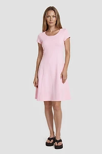 Round Neck Short Dress - Pink