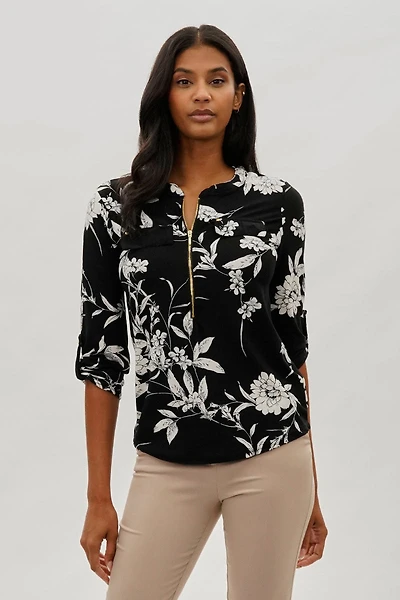 Beechers Brook Floral Half Zip Blouse