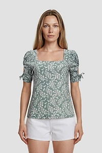 Tie Sleeve Square Neck Top