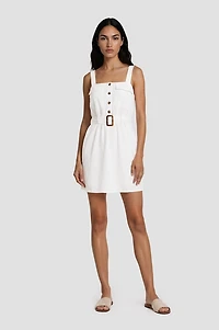 Thin Strap Belted Dress - White