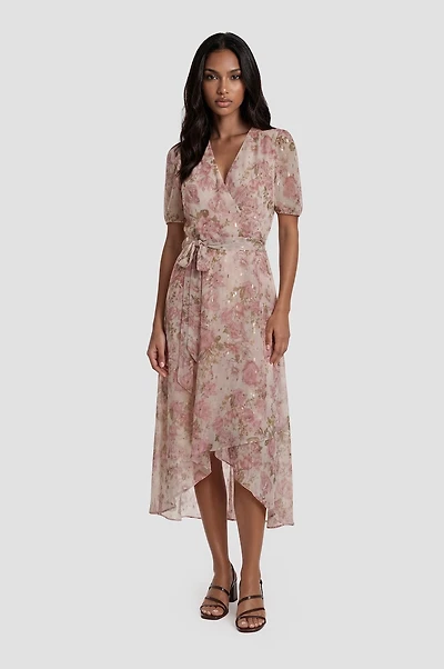 Short Sleeve Chiffon Wrap Dress