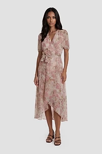 Short Sleeve Chiffon Wrap Dress