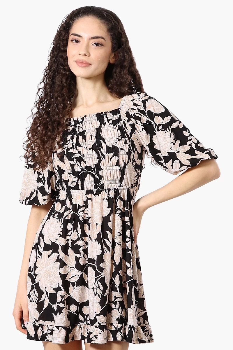 Beechers Brook Floral Puff Sleeve Smocked Day Dress