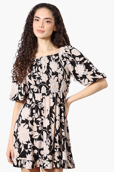 Beechers Brook Floral Puff Sleeve Smocked Day Dress