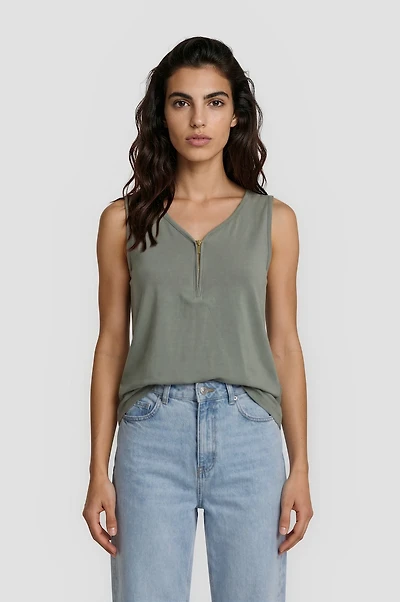 Half Zip Tank Top - Green