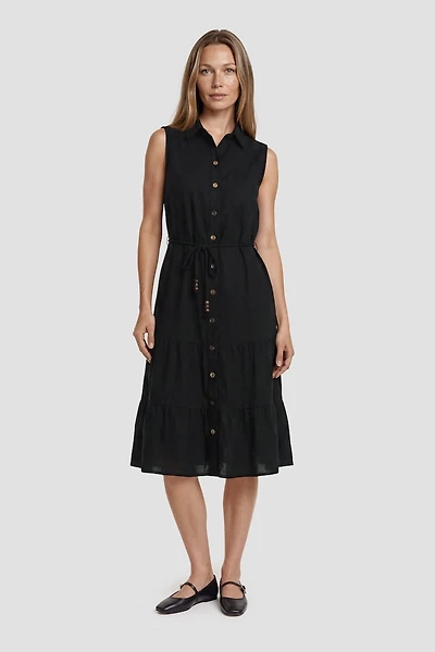 Button Down Sleeveless Midi Dress