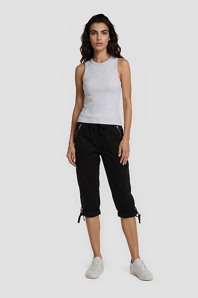 Cotton Zip Capris - Black